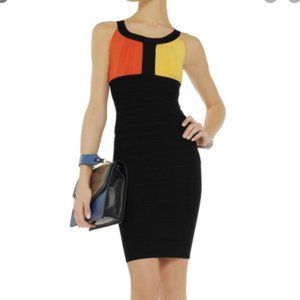 Herve Leger Black/Orange Bodycon Dress 0 NWOT